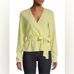 mbym Long-Sleeve Wrap Top, size S, NWT Yellow